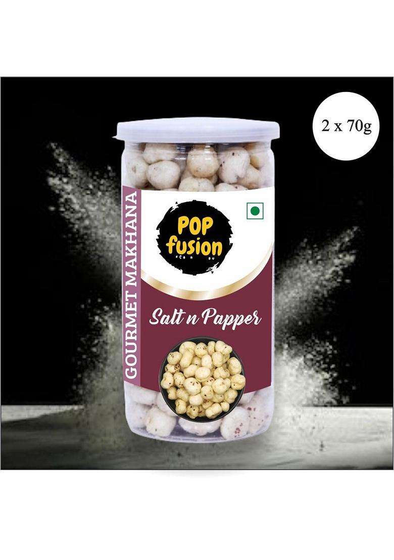 Popfusion Gourmet Roasted And Flavoured Makhana Himalyan Salt Pepper Makhana70Gm2 And Peri Peri70Gm2 Gluten Free And Low Fat Snacks With Airtight Glas - Indya