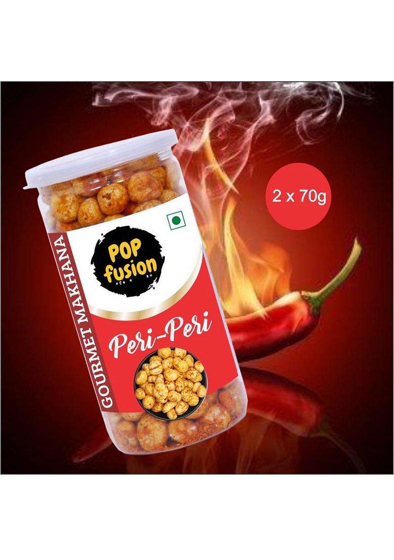 Popfusion Gourmet Roasted And Flavoured Makhana Himalyan Salt Pepper Makhana70Gm2 And Peri Peri70Gm2 Gluten Free And Low Fat Snacks With Airtight Glas - Indya