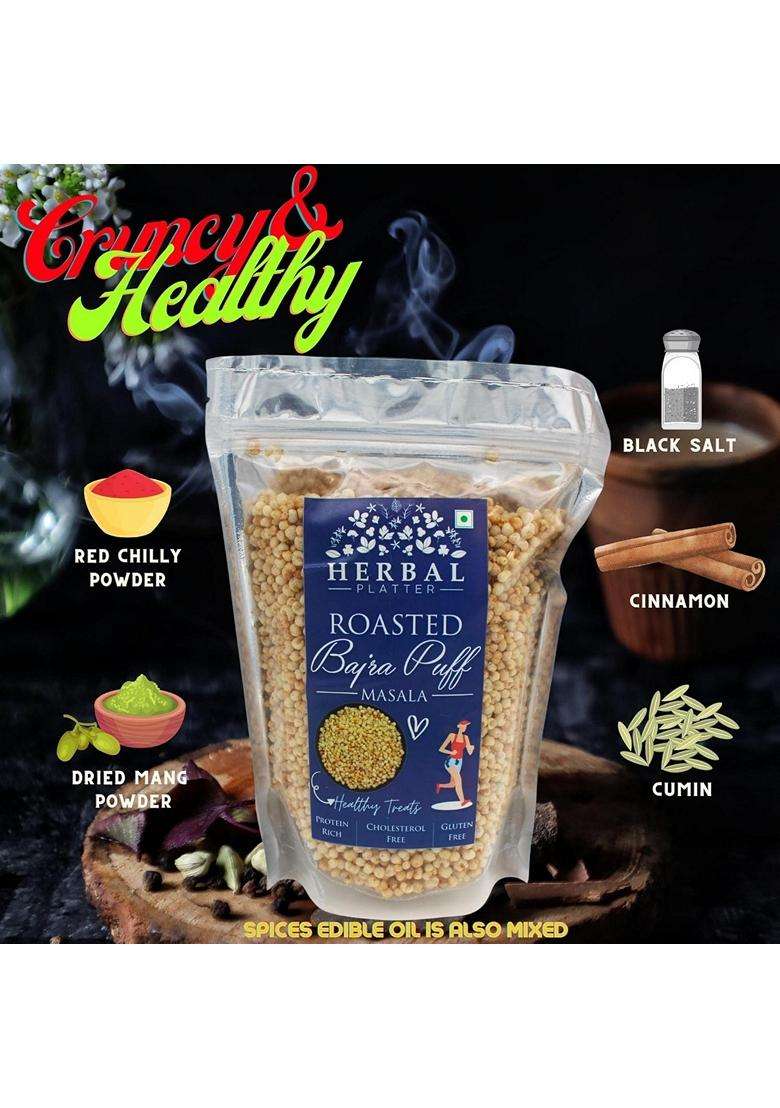 Herbal Platter Roasted Bajra Puff 100G Ready To Eat Millet Snack Light Crunchy Vegan Gluten Free Travelfriendly Standup Zipper Pouch - Indya