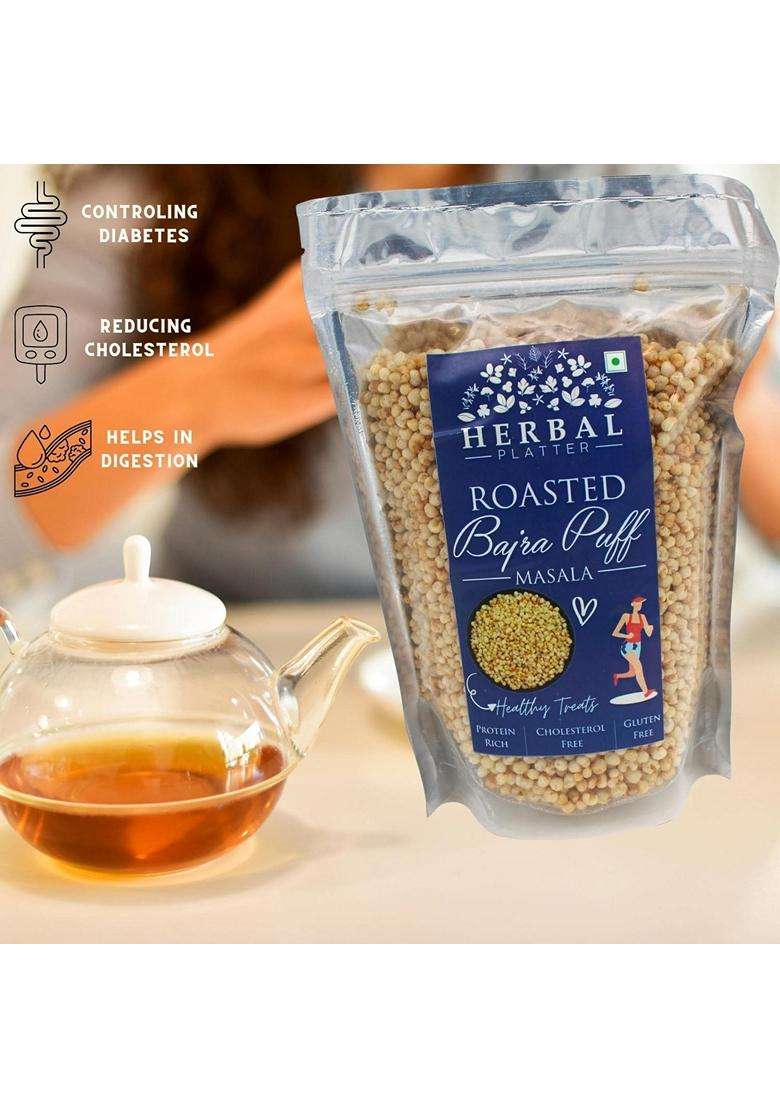 Herbal Platter Roasted Bajra Puff 100G Ready To Eat Millet Snack Light Crunchy Vegan Gluten Free Travelfriendly Standup Zipper Pouch - Indya