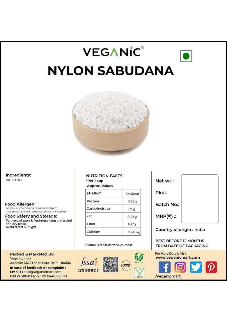 Veganic Nylon Sabudana Big Sabudana For Fry Tapioca Pearl For Fast Diet Foods Gluten Free 400G - Indya