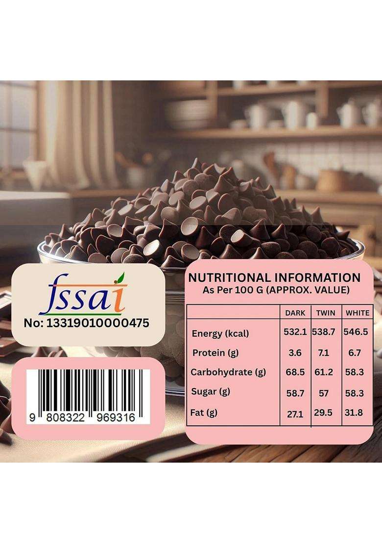 Confect Dark Chocolate Chips Rich Cocoa Flavor Baking Desserts Cookies Cakes Snacks Smooth Melty Chocolate Chunks Vegan Gluten Free 100Gms - Indya