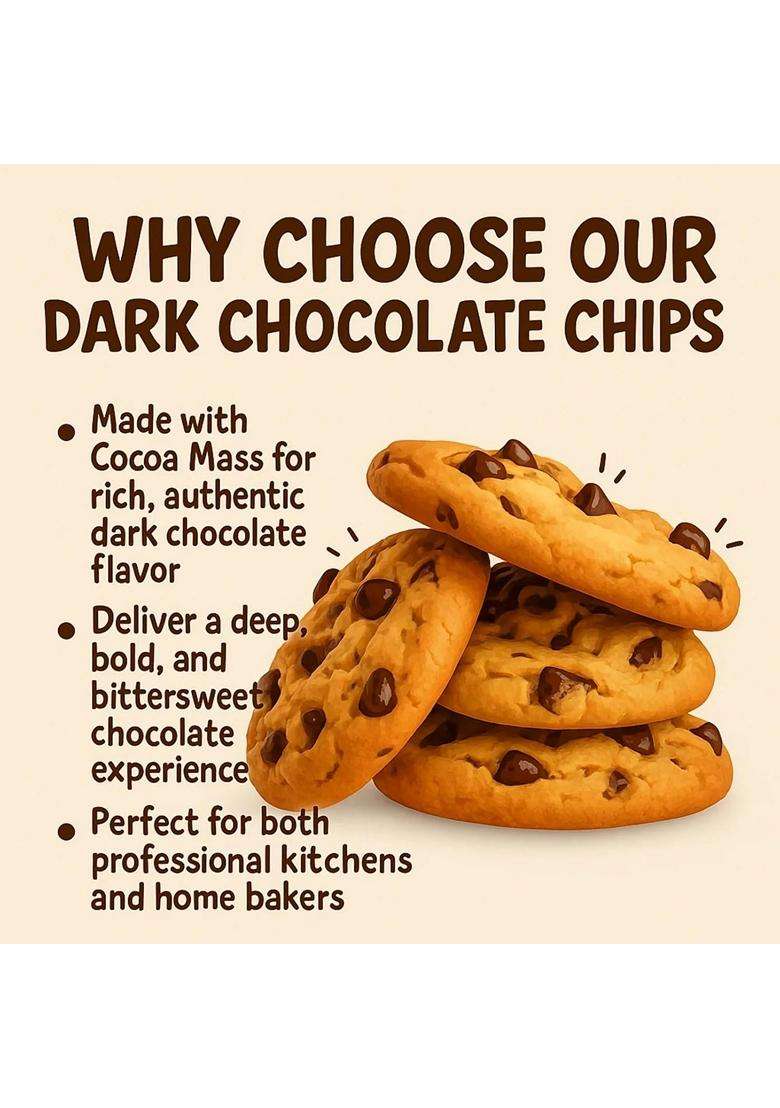 Confect Dark Chocolate Chips Rich Cocoa Flavor Baking Desserts Cookies Cakes Snacks Smooth Melty Chocolate Chunks Vegan Gluten Free 100Gms - Indya