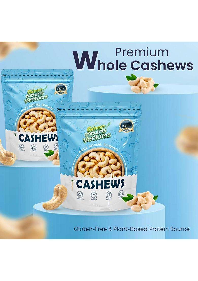 Green Mounts Ventures Premium Whole Cashews 250 Gm Value Pack Kaju Natural Crunchy Proteinrich Dry Fruits Glutenfree Plantbased Protein Source - Indya