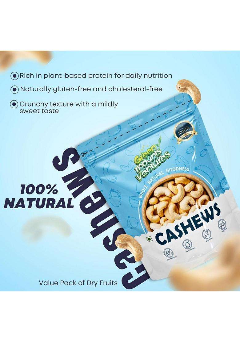 Green Mounts Ventures Premium Whole Cashews 250 Gm Value Pack Kaju Natural Crunchy Proteinrich Dry Fruits Glutenfree Plantbased Protein Source - Indya