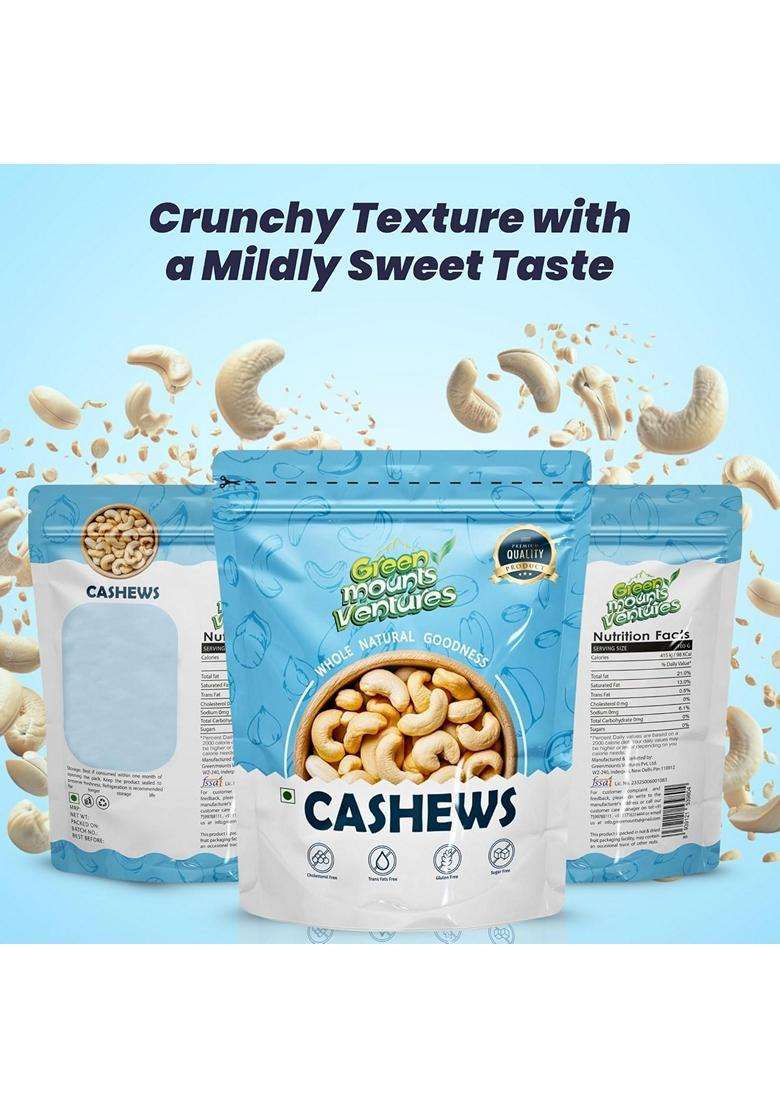 Green Mounts Ventures Premium Whole Cashews 250 Gm Value Pack Kaju Natural Crunchy Proteinrich Dry Fruits Glutenfree Plantbased Protein Source - Indya