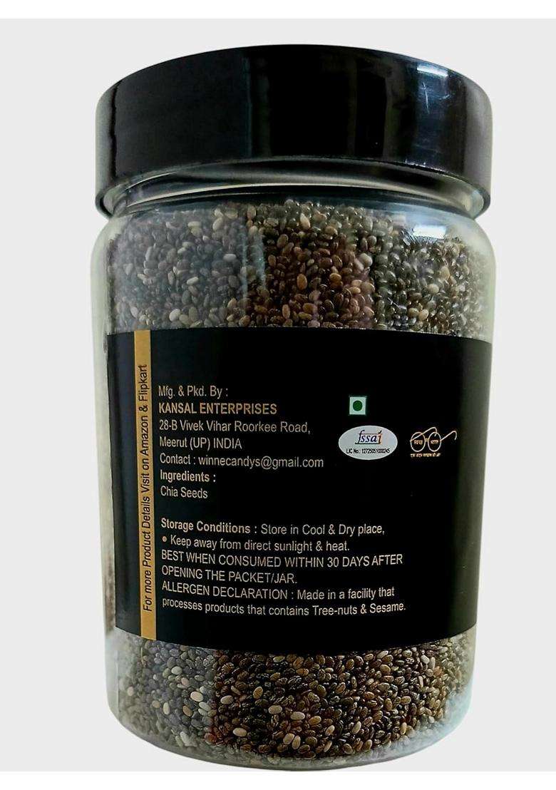 Winne Candys Premium Chia Seeds 200G Raw Natural Rich In Omega3 Fiber Protein Superfood For Weight Loss Energy Digestion Resealable Jar Vegan Glutenfr - Indya