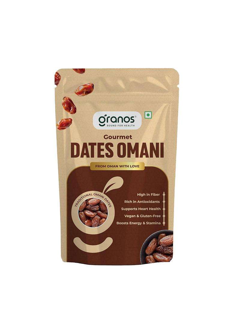Granos Premium International Omani Dates 500gm Khajoor Khajur 100% Natural Vegan Dry fruit No Added Sugar And Preservatives Gluten-Free Non GMO Good for Heart Health Sourced from Oman - Indya