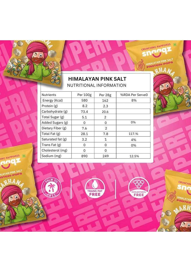 Snaaqz Himalayan Pink Salt Makhana Roasted Fox Nuts Light Crunchy Snack No Oil No Preservatives 30G Pack Pack Of 2 Gluten Free Anti Oxidants Msg Free - Indya