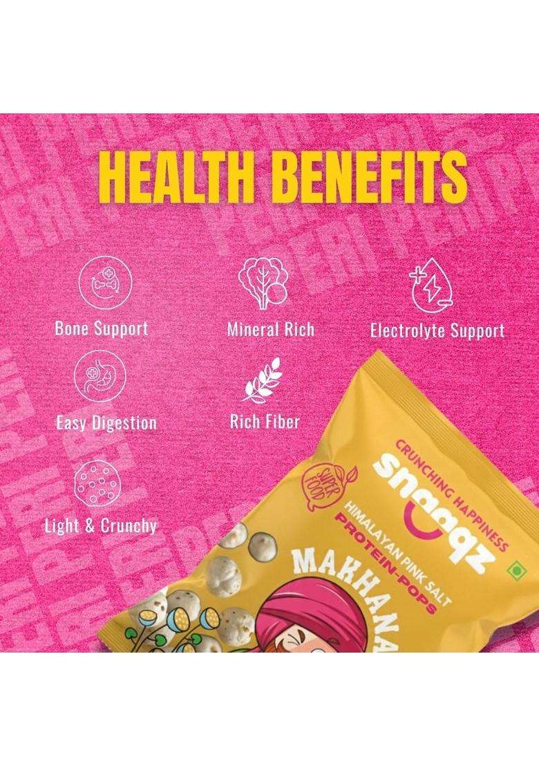 Snaaqz Himalayan Pink Salt Makhana Roasted Fox Nuts Light Crunchy Snack No Oil No Preservatives 30G Pack Pack Of 2 Gluten Free Anti Oxidants Msg Free - Indya