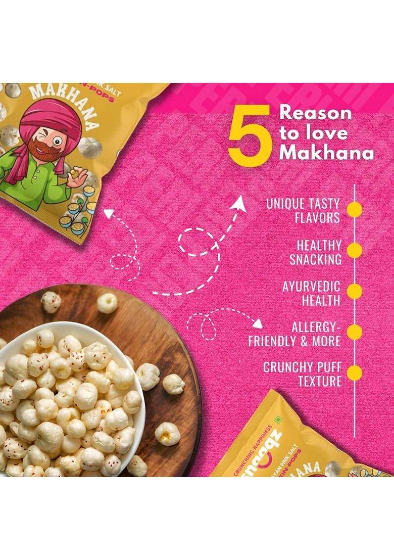Snaaqz Himalayan Pink Salt Makhana Roasted Fox Nuts Light Crunchy Snack No Oil No Preservatives 30G Pack Pack Of 2 Gluten Free Anti Oxidants Msg Free - Indya