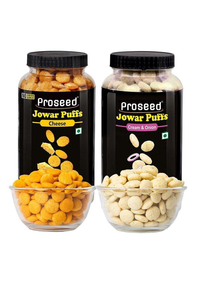 Proseed Jowar Puffs Cheese And Cream Onion 150g x 2 Packs Total 300g Slow Roasted And 100% Veg No Refined Flour Sugar And Trans-Fat Gluten Free No Palm Oil Healthy Millet Snacks - Indya