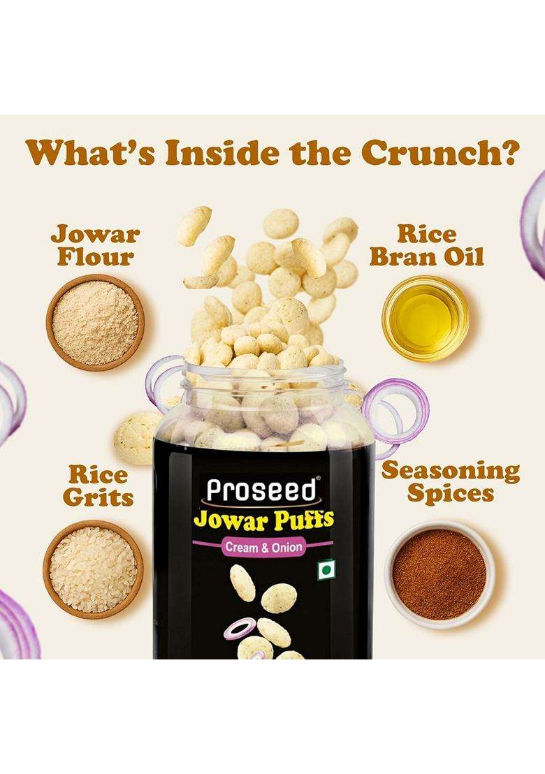 Proseed Jowar Puffs Cheese And Cream Onion 150g x 2 Packs Total 300g Slow Roasted And 100% Veg No Refined Flour Sugar And Trans-Fat Gluten Free No Palm Oil Healthy Millet Snacks - Indya
