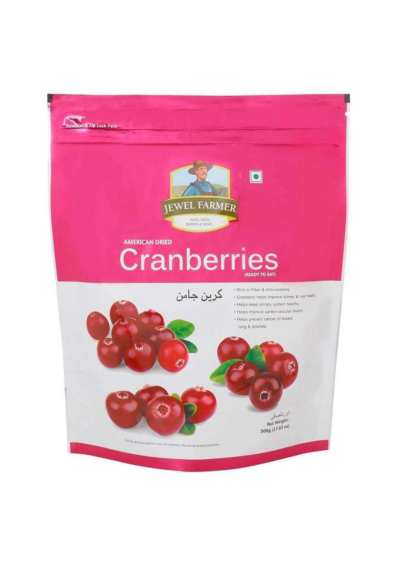 Jewel Farmer American Dried Cranberries Gluten Free Antioxidants Vitamin Dietary Fiber Rich Unsulfured Ready To Eat Dry Cran Berries 500G - Indya