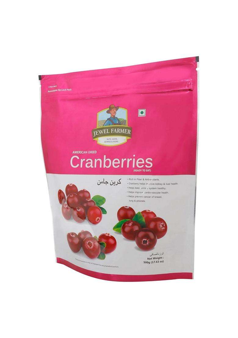Jewel Farmer American Dried Cranberries Gluten Free Antioxidants Vitamin Dietary Fiber Rich Unsulfured Ready To Eat Dry Cran Berries 500G - Indya