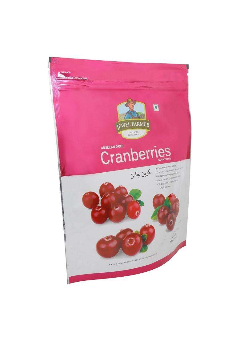 Jewel Farmer American Dried Cranberries Gluten Free Antioxidants Vitamin Dietary Fiber Rich Unsulfured Ready To Eat Dry Cran Berries 500G - Indya