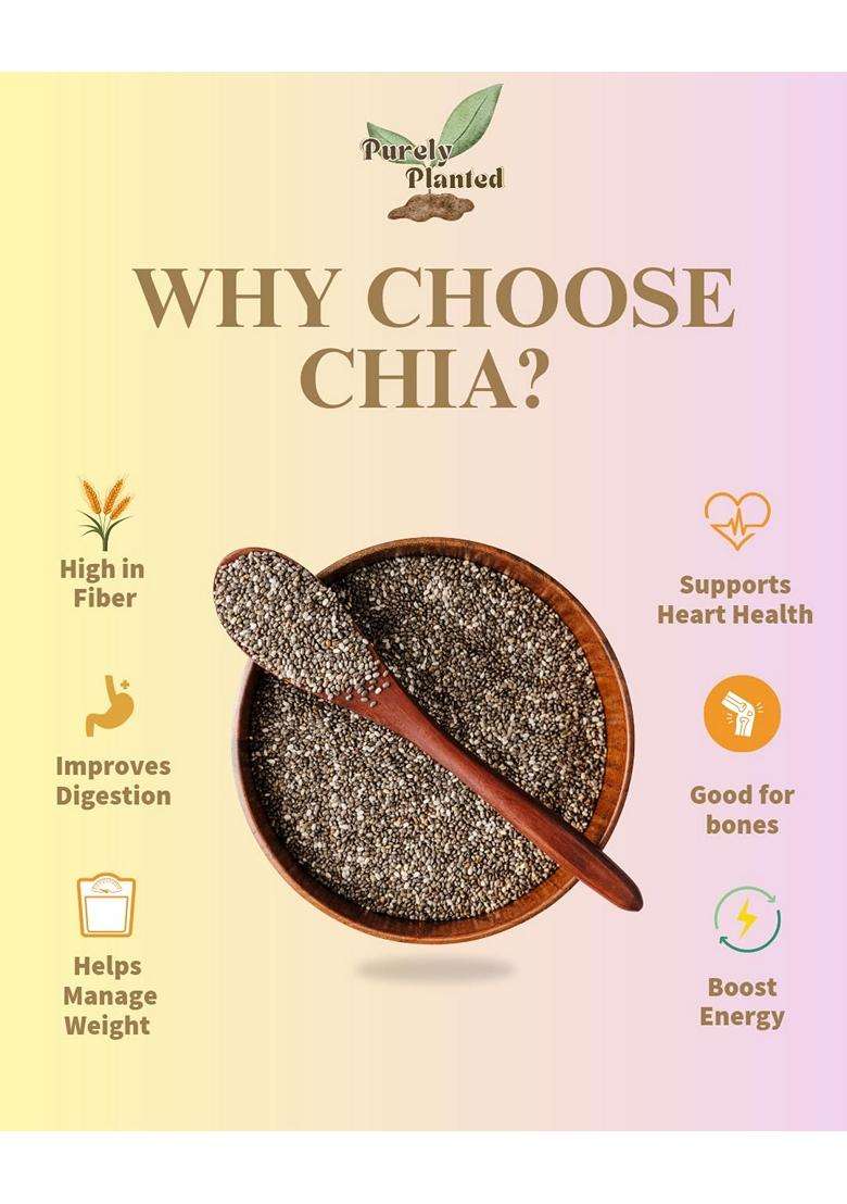 Purely Planted Chia Seeds 500G Raw Unpolished Superfood High Fibre Plant Protein Rich In Omega3 Glutenfree Veganfriendly Premium Edible Seeds For Weig - Indya