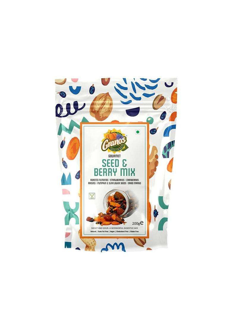 Granos Seed And Berry Mix 200 G Tangy Seed Mix For Eating Gluten Free Vegan Dried Fruits And Seeds With Roasted Almonds Raisins Cranberries Dried Mang - Indya