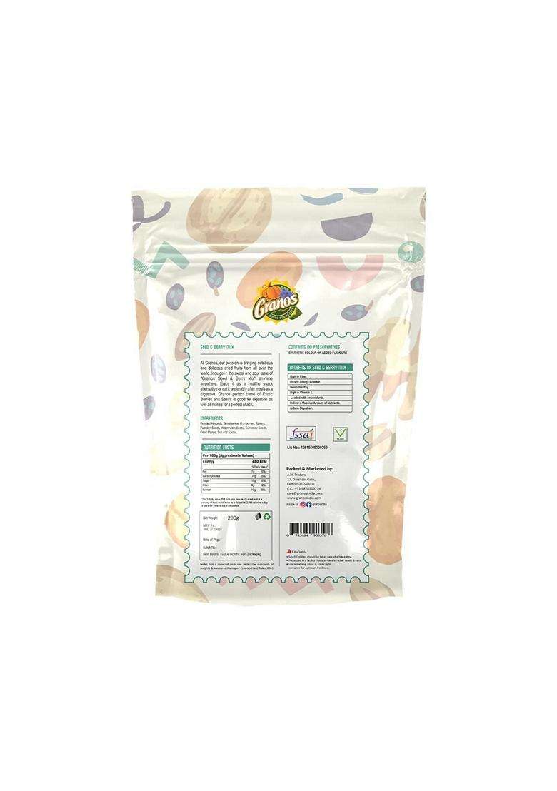 Granos Seed And Berry Mix 200 G Tangy Seed Mix For Eating Gluten Free Vegan Dried Fruits And Seeds With Roasted Almonds Raisins Cranberries Dried Mang - Indya