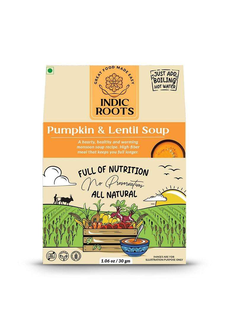 Indic Roots Organic Roots Pumpkin Lentil Soup Instant Soup Packets Healthy Natural Ready To Cook Vegetable Soup Mix Powder Pack Of 4 30G Each 230Ml - Indya