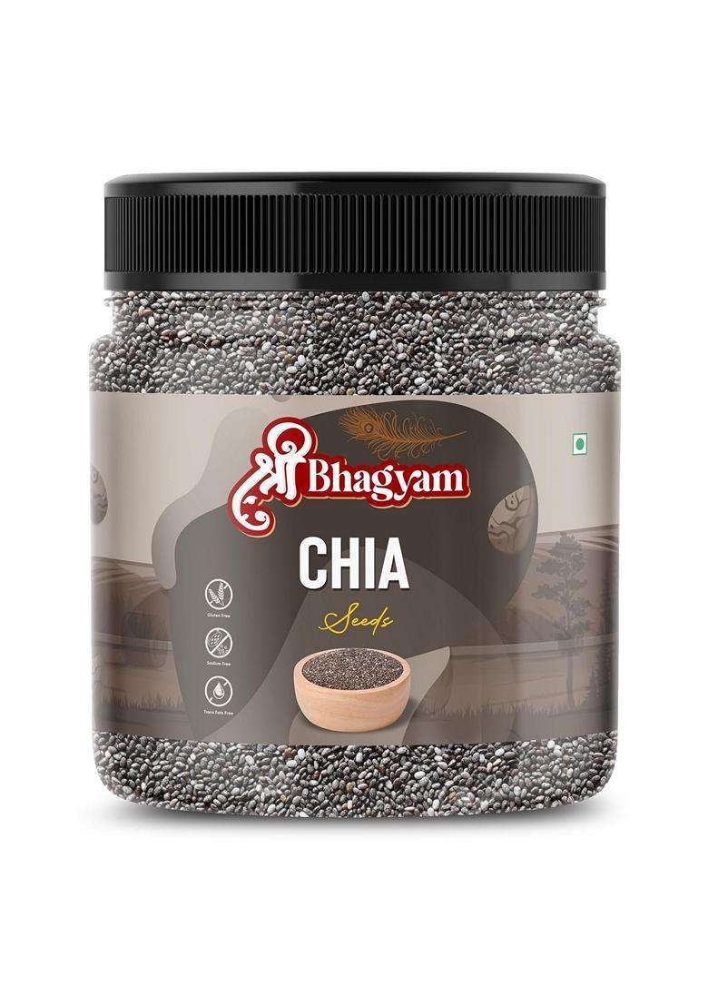 Shri Bhagyam Organic Chia Seeds Rich In Omega3 Fiber Protein Gluten Free Vegan Weight Management Superfood For Smoothies 250Gm Jar Pack - Indya