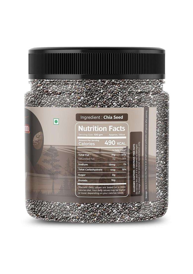 Shri Bhagyam Organic Chia Seeds Rich In Omega3 Fiber Protein Gluten Free Vegan Weight Management Superfood For Smoothies 250Gm Jar Pack - Indya