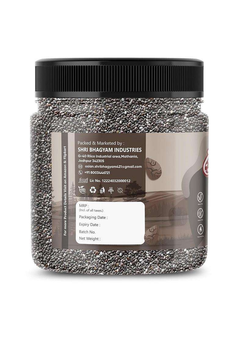 Shri Bhagyam Organic Chia Seeds Rich In Omega3 Fiber Protein Gluten Free Vegan Weight Management Superfood For Smoothies 250Gm Jar Pack - Indya