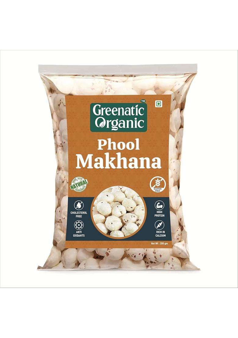 Greenatic Organic Phool Makhana Healthy Snack Light And Crunchy 100% Natural And Organic 200gm - Indya