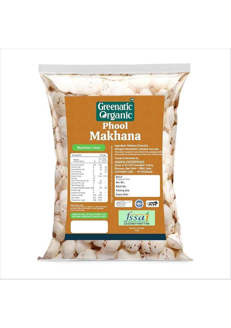 Greenatic Organic Phool Makhana Healthy Snack Light And Crunchy 100% Natural And Organic 200gm - Indya