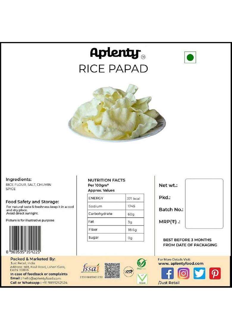 Aplenty Indian Indori Hexagon Shape Sikka Mini Rice Papad With Cumin Khichiya Papad Akki Happala Fryums 400 Gm - Indya