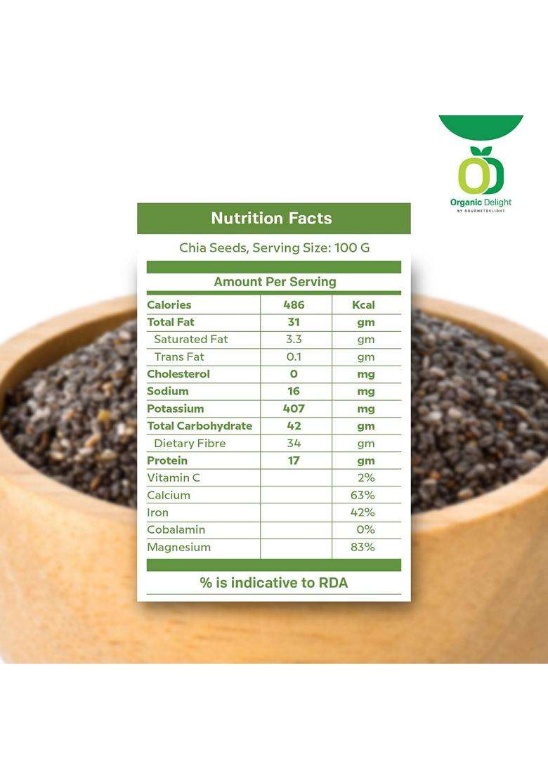 Organic Delight Unroasted Chia Seeds 1 Kg Healthy Raw Seeds For Eating Seed With Calcium Protein Fiber Clean Chia Seed For Weight Management Healthy S - Indya