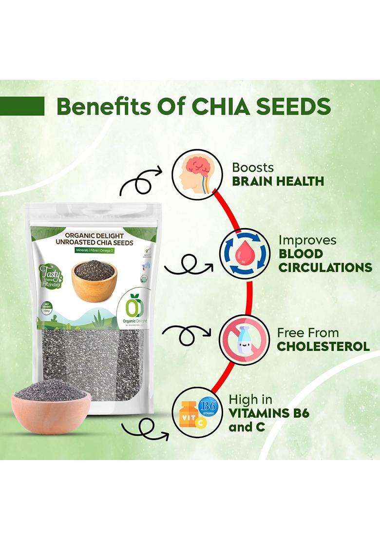 Organic Delight Unroasted Chia Seeds 1 Kg Healthy Raw Seeds For Eating Seed With Calcium Protein Fiber Clean Chia Seed For Weight Management Healthy S - Indya