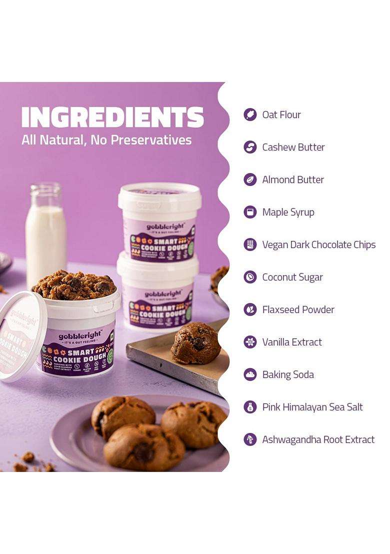 Gobbleright Chocolate Cookie Dough Premix 375G Pack Of 1 Ashwagandha Enriched Boost Immunity Low Calorie Ready To Make Gluten Dairy Free Healthy Vegan - Indya