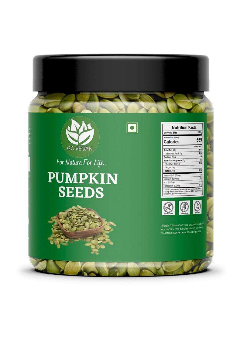 Go Vegan 100% Natural And Premium Pumpkin Seeds 1kg - Raw Seeds for Eating Immunity Booster and Protein Rich Seeds Healthy Diet Snacks Diwali Gift Pack Pumpkin Seeds 1 Kg - Indya