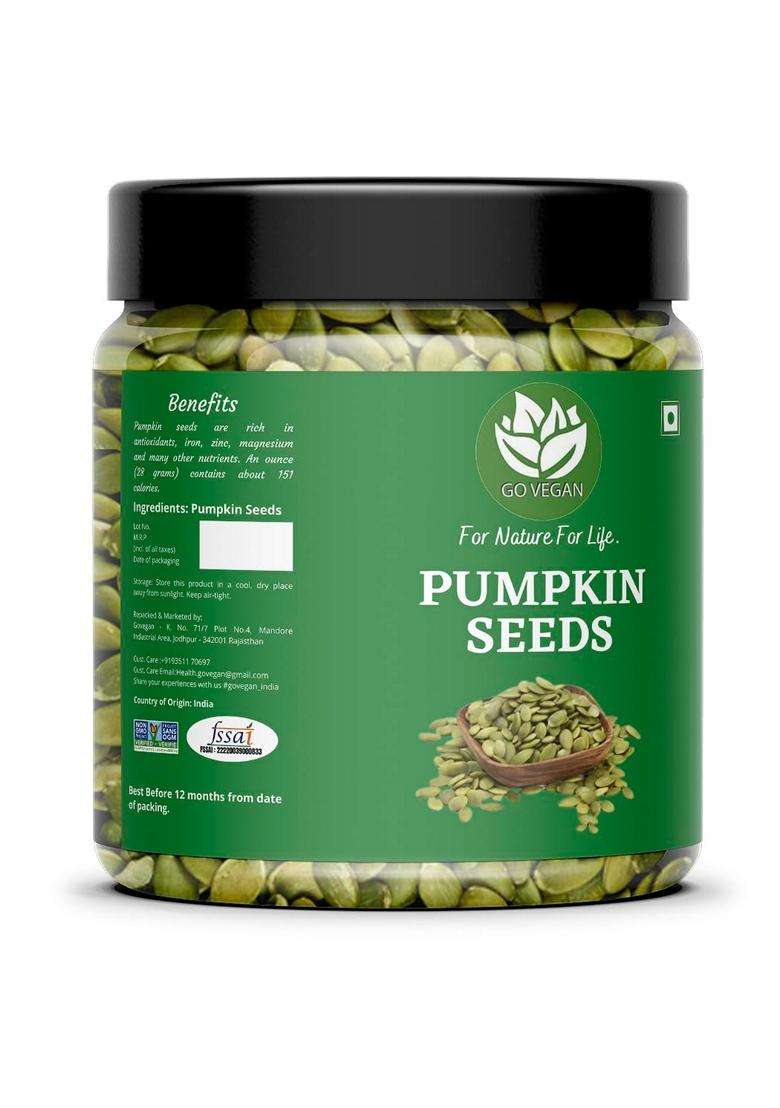 Go Vegan 100% Natural And Premium Pumpkin Seeds 1kg - Raw Seeds for Eating Immunity Booster and Protein Rich Seeds Healthy Diet Snacks Diwali Gift Pack Pumpkin Seeds 1 Kg - Indya