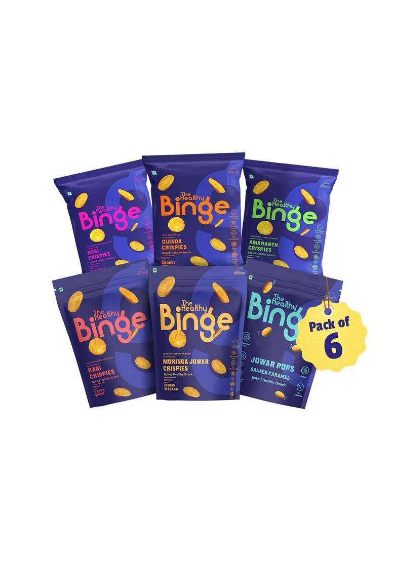 The Healthy Binge Assorted Pack Of Millet Chips No Maida Palm Oil Or Msg High Protein Healthy Snacks Pack Of 6 40 Gm X 6 - Indya