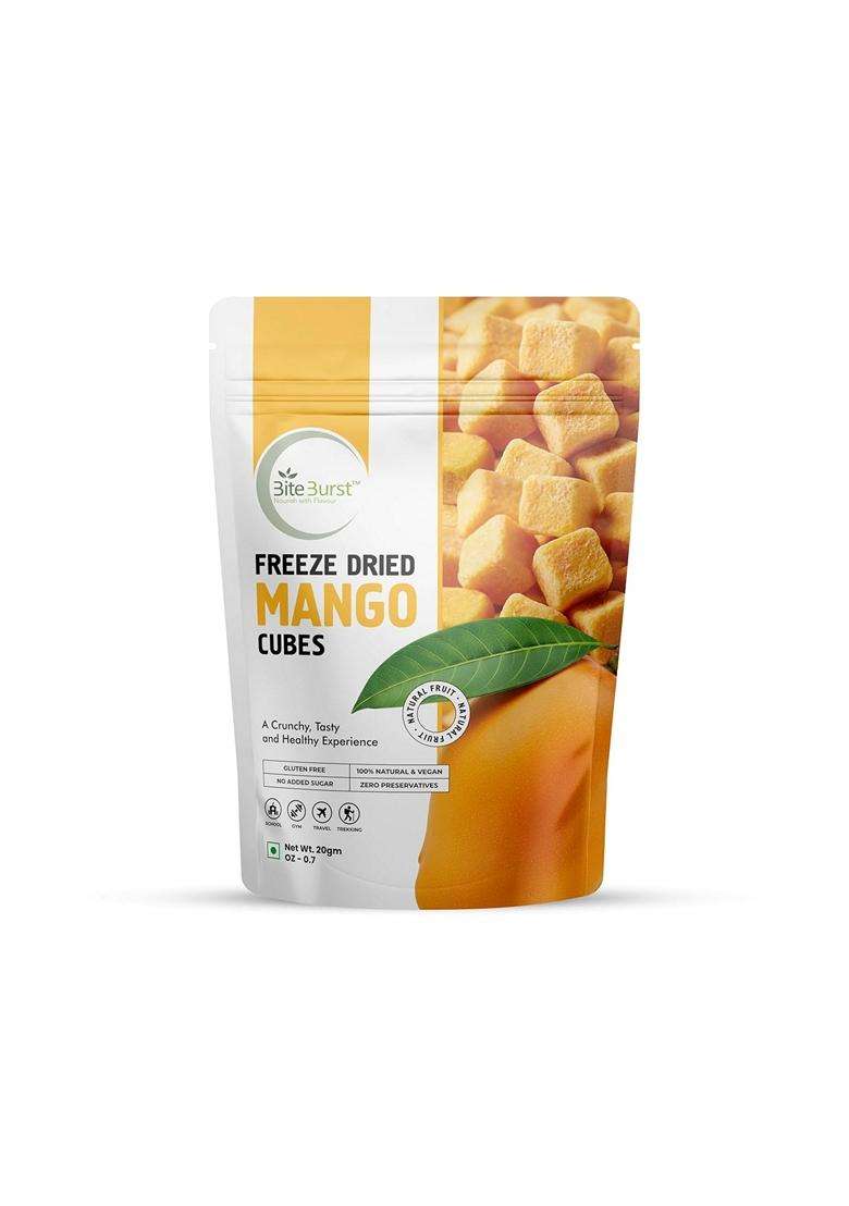 Biteburst Freeze Dried Mango Cubes Pineapple Slice Fruit Snack Crunchy Real Fruit Bites No Added Sugar Gluten Free Vegan No Preservatives 20 Gm X Comb - Indya