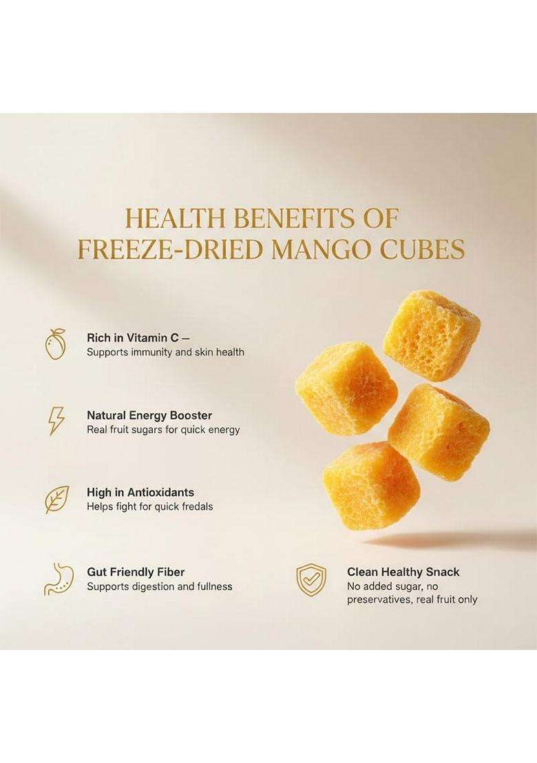 Biteburst Freeze Dried Mango Cubes Fruit Snack Crunchy Real Fruit Bites No Added Sugar Gluten Free Vegan No Preservatives 20Gm X Pack Of 2 - Indya