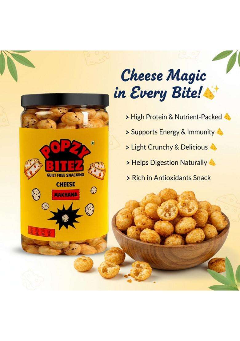 Popzy Bitez Guiltfree Roasted Makhana Crunchy Healthy Snack For Anytime Munching Delicious Cheese Spicy Peri Peri Flavors High Protein Low Calorie Glu - Indya