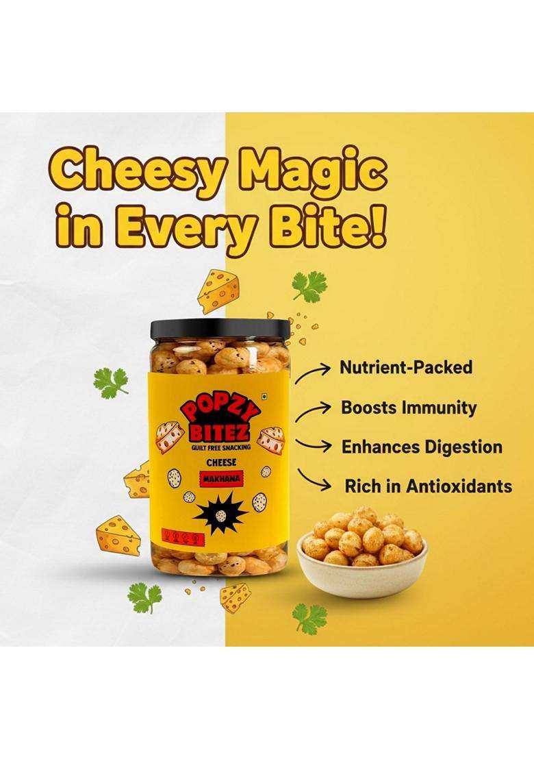 Popzy Bitez Guiltfree Roasted Makhana Crunchy Healthy Snack For Anytime Munching Delicious Cheese Spicy Peri Peri Flavors High Protein Low Calorie Glu - Indya