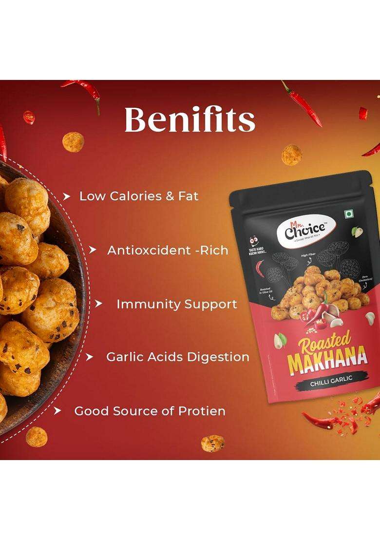 Mr Choice Roasted Makhana Fox Nuts Gluten Free Vegan 70G 70G Chilli Garlic - Indya