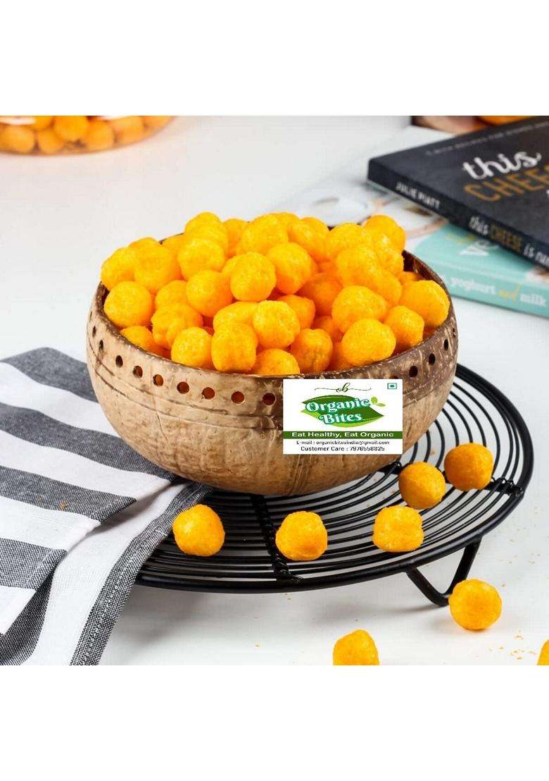 Organic Bites Cheddar Cheese Balls Cheese Flavoured Snacks Not Fried Plantbased Vegan Snack I Healthy Tasty Snacks 400 Gm - Indya