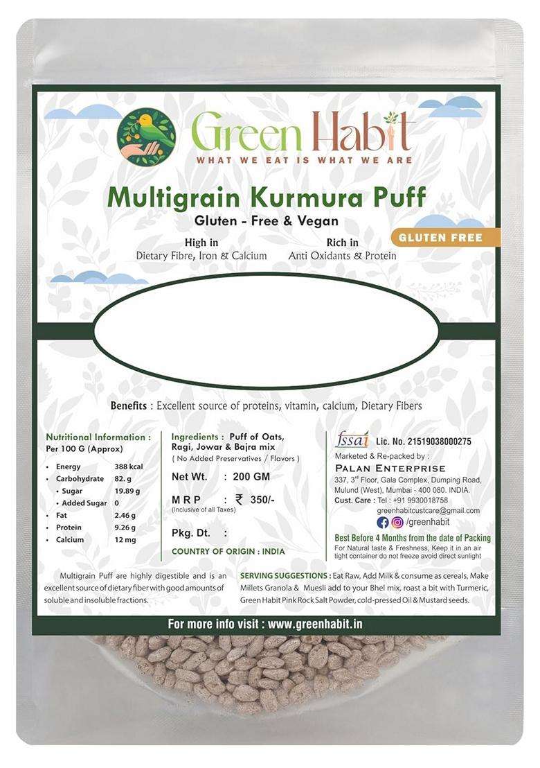 Greenhabit Multigrain Kurmura Murmuraoatsjowarragi Bajra Aka Multi Grain Puff For Healthy Breakfast Snack Food 200Gm Pack Of 1 - Indya