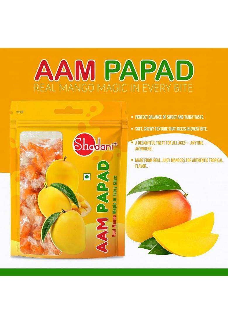 Shadani Aam Papad Mango Fruit Leather Candy Bar Indian Sweets Traditional Snacks Khatta Meetha Amawat Mamidi Tandra Jelly Slice Candy Fruit 200 G Toff - Indya