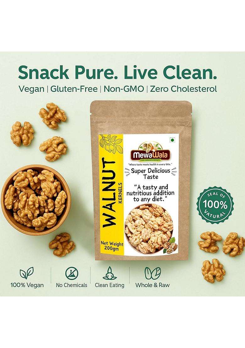 Mewawala Premium Walnut Kernels 200G Fresh Crunchy Akhrot Giri Healthy Dry Fruits For Brain Heart Immunity Natural Vegan Superfood Snack For All Ages - Indya