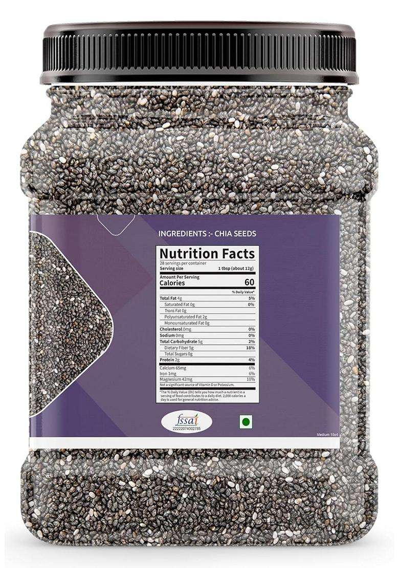 Kitchen Jungle Raw Chia Seeds 600 Gm Jar Pack Diet Snacks Chia Seeds For Weight Loss Omega3 Nongmo And Fibre Rich - Indya