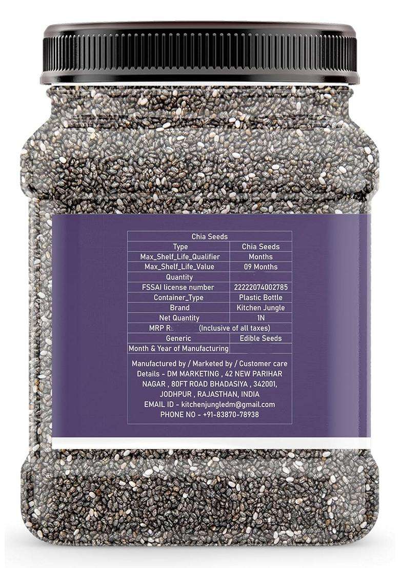 Kitchen Jungle Raw Chia Seeds 600 Gm Jar Pack Diet Snacks Chia Seeds For Weight Loss Omega3 Nongmo And Fibre Rich - Indya