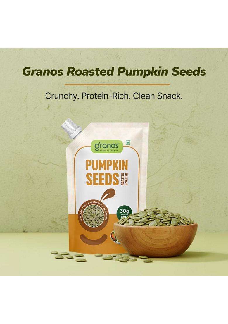 Granos Roasted Pumpkin Seeds 200g 100% Natural And Vegan Seeds Rich In Fiber And Protein Gluten Free Diet Food Non GMO Helps in Weight Loss And Heart Health Immunity Booster Pack of 2 - Indya