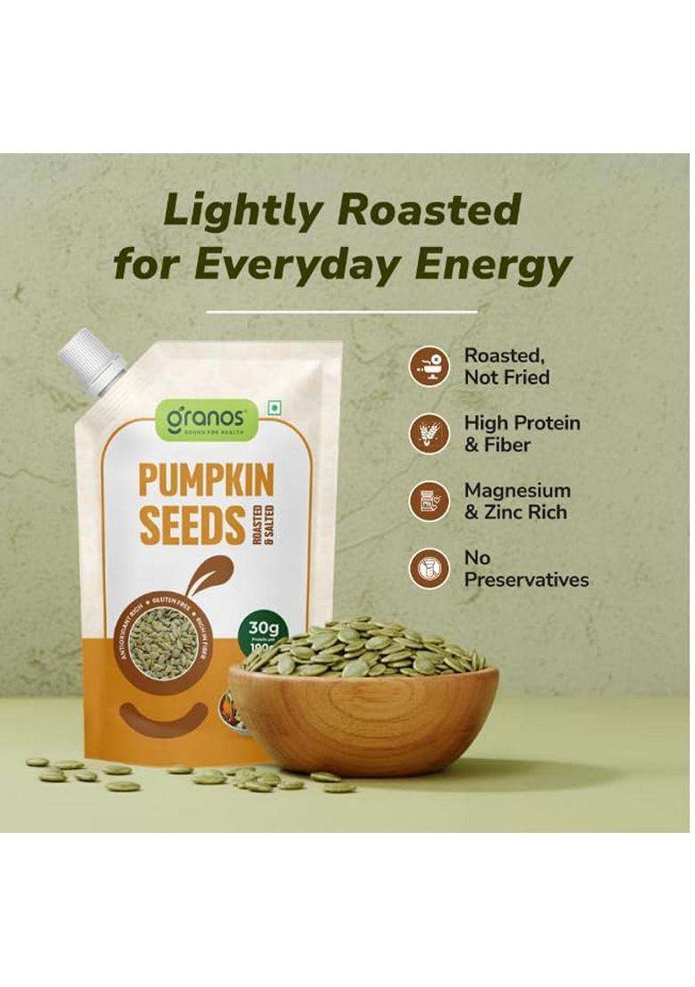 Granos Roasted Pumpkin Seeds 200g 100% Natural And Vegan Seeds Rich In Fiber And Protein Gluten Free Diet Food Non GMO Helps in Weight Loss And Heart Health Immunity Booster Pack of 2 - Indya