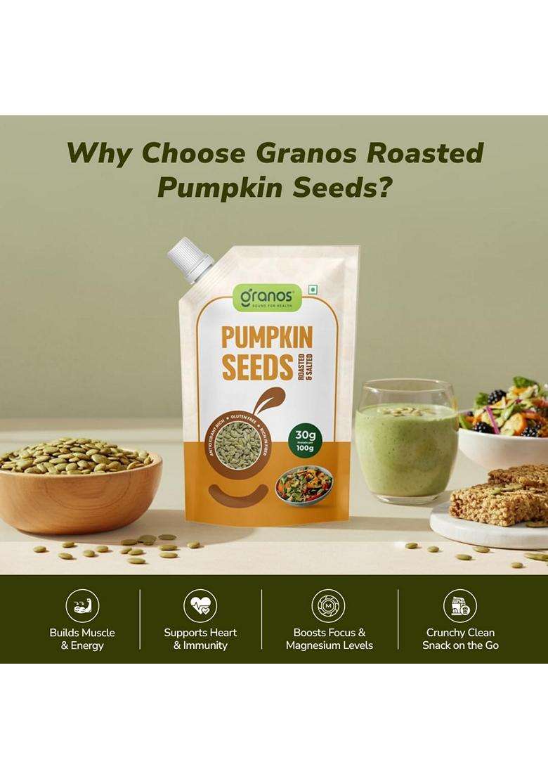 Granos Roasted Pumpkin Seeds 200g 100% Natural And Vegan Seeds Rich In Fiber And Protein Gluten Free Diet Food Non GMO Helps in Weight Loss And Heart Health Immunity Booster Pack of 2 - Indya